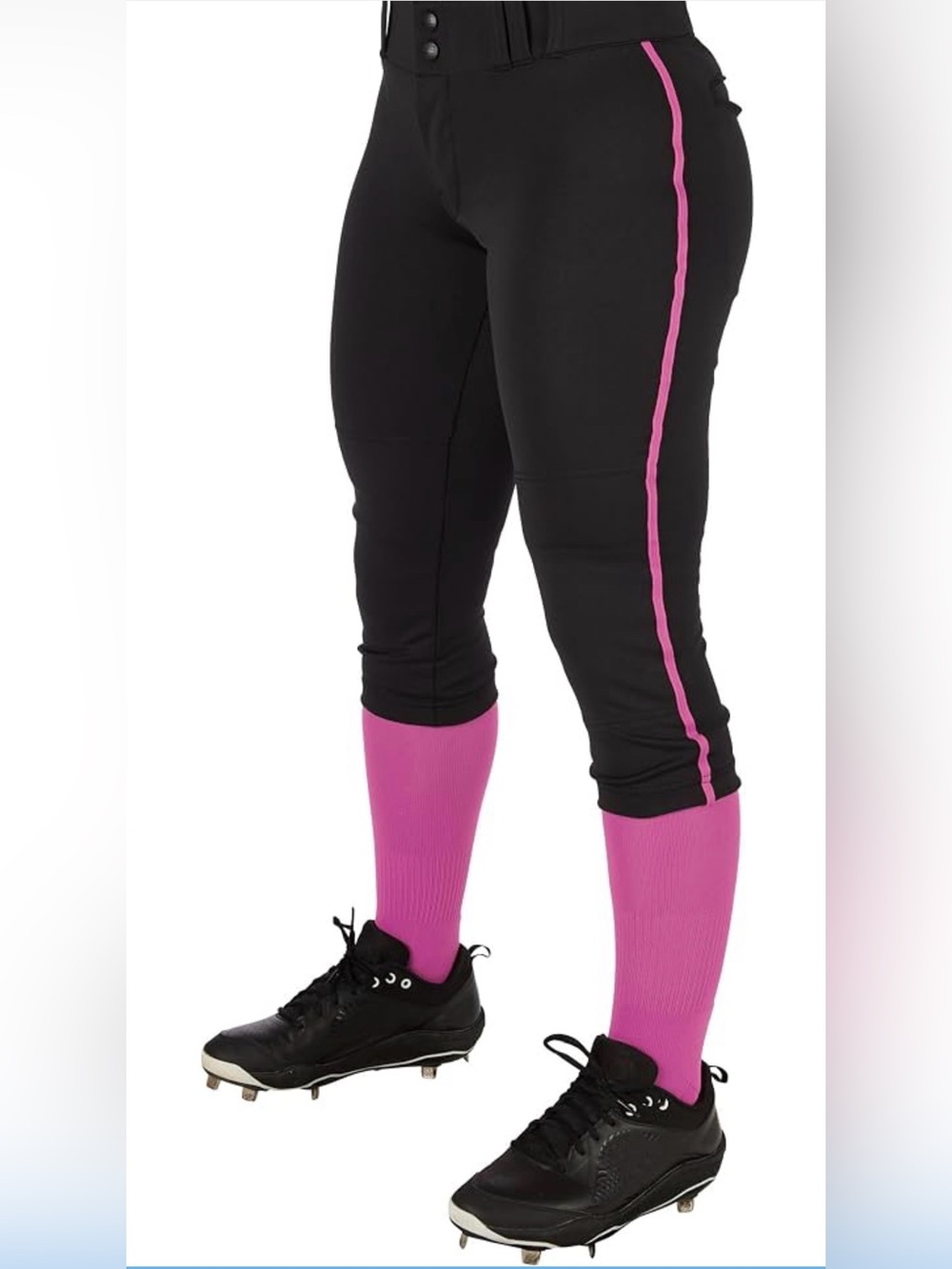 Women’s Black Champro Knicker Style Softball Pants with Pink Side Stripe